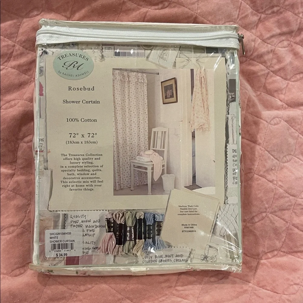 NWT TREASURES BY RACHEL ASHWELL SHOWER CURTAIN ROSEBUD PRINT